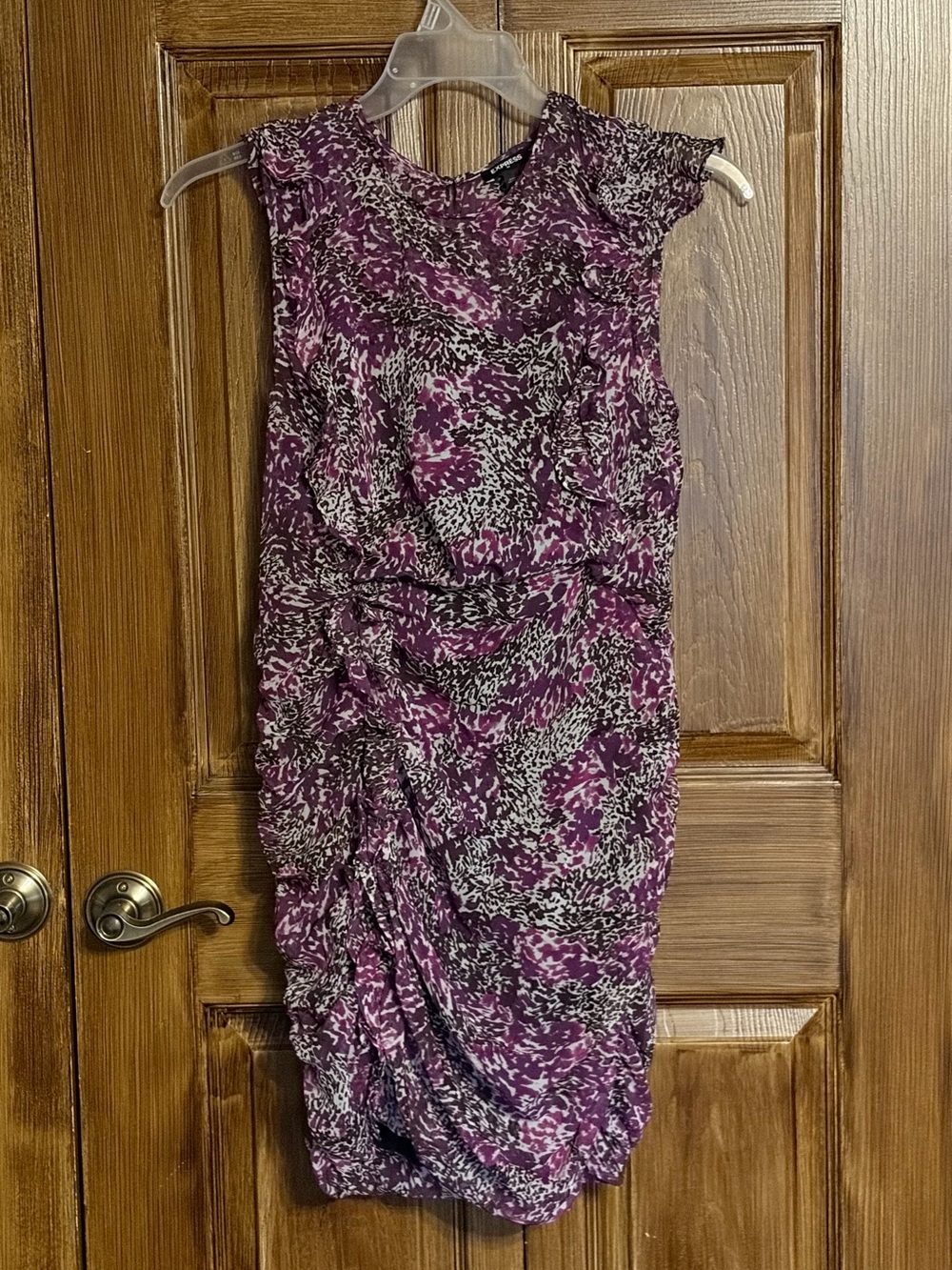 Express Purple Animal Print Ruched Sleeveless Midi Dress Size Medium